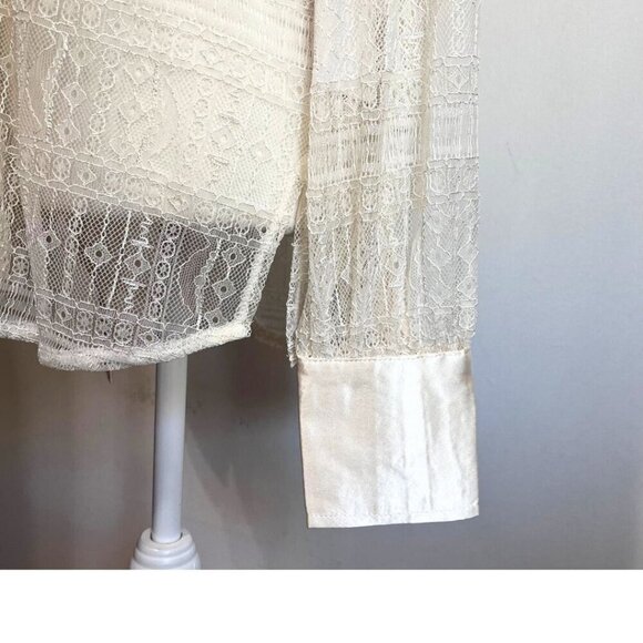 NWT JASON WU CREAM SEETHROUGH LACE SATIN BUTTON DOWN TUNIC - Picture 7 of 16